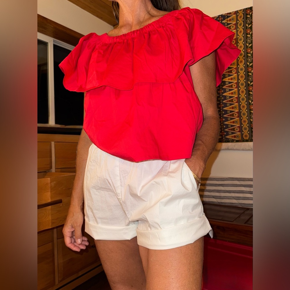 MONICA NERA regal top in true red featured ruffled layering